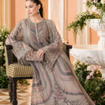 Maria.B – Pastel Pink & Grey Embroidered Pure Chiffon 2-Piece
