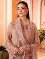 Maria.B – Pink & Grey Embroidered Chiffon 2-Piece Suit - Image 2