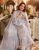 Maria.B – Ice Blue Embroidered Chiffon 2-Piece Suit ( - Image 3