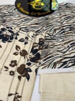 Premium Navy & Brown Printed 3-Piece Linen Suit