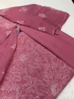 Premium Rose Pink Floral Embroidered Karandi 3-Piece Suit with Pure Sufon Dupatta - Image 2