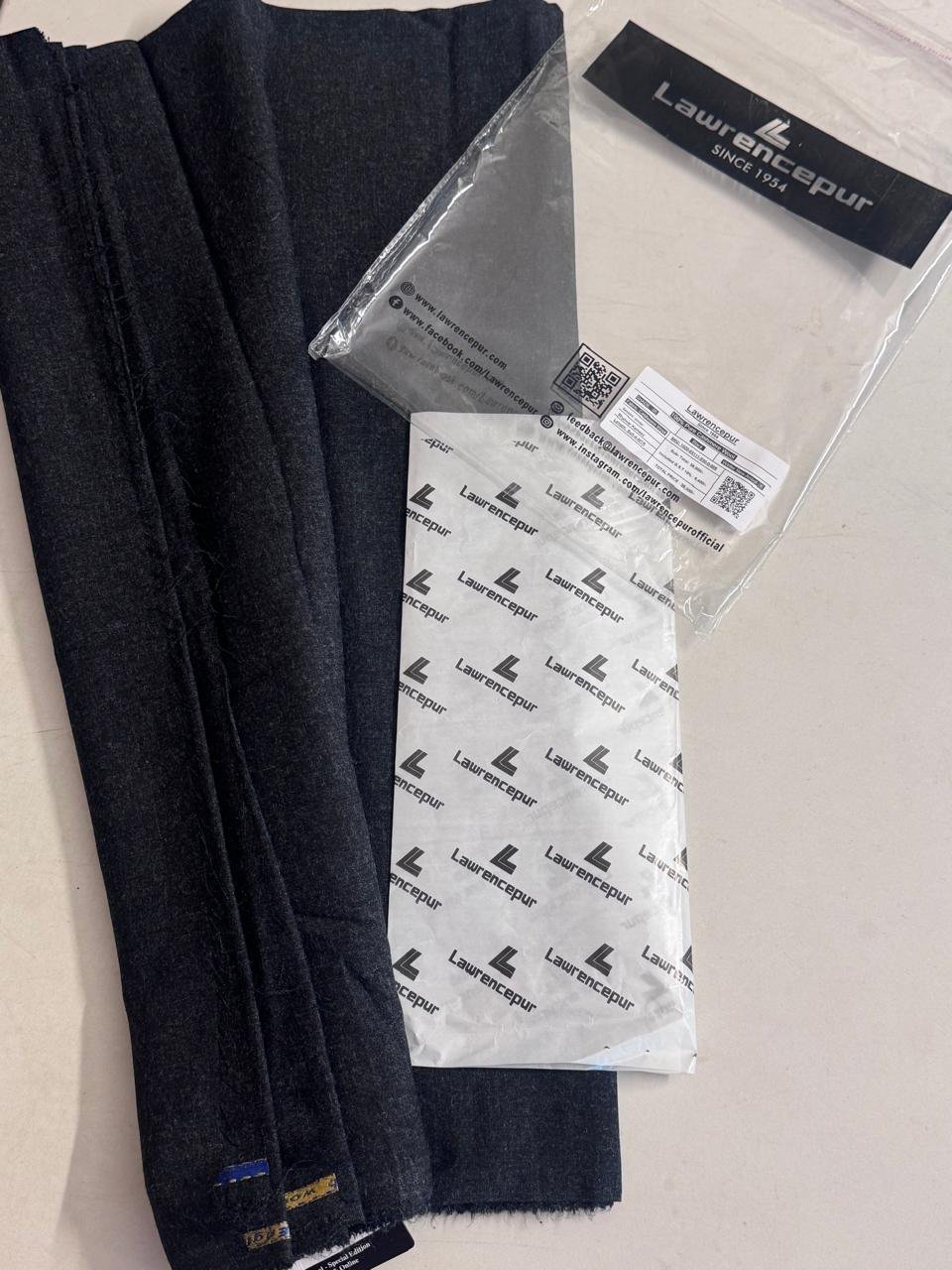 1 Lawrencepur Black Charcoal Kashmiri Wool Unstitched Fabric - Image 1