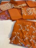 Nureh Rust Orange Embroidered Karandi Suit with Printed Sufon Dupatta – 3 Piece - Image 2