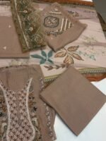 Nureh Mocha Floral Embroidered Karandi 3-Piece Suit - Image 2