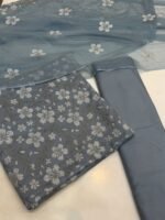 Bareeza Misty Blue Pure Karandi Embroidered Ensemble - Image 3