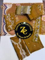 Nureh Mustard Floral Embroidered Karandi Suit