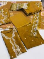 Nureh Mustard Floral Embroidered Karandi Suit - Image 3