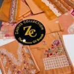 Nureh Rust Orange Floral Embroidered Karandi Suit