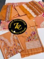 Nureh Rust Orange Floral Embroidered Karandi Suit