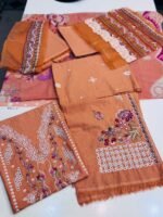 Nureh Rust Orange Floral Embroidered Karandi Suit - Image 2
