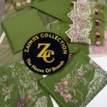 Nureh Olive Green Floral Embroidered Karandi Suit