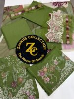 Nureh Olive Green Floral Embroidered Karandi Suit
