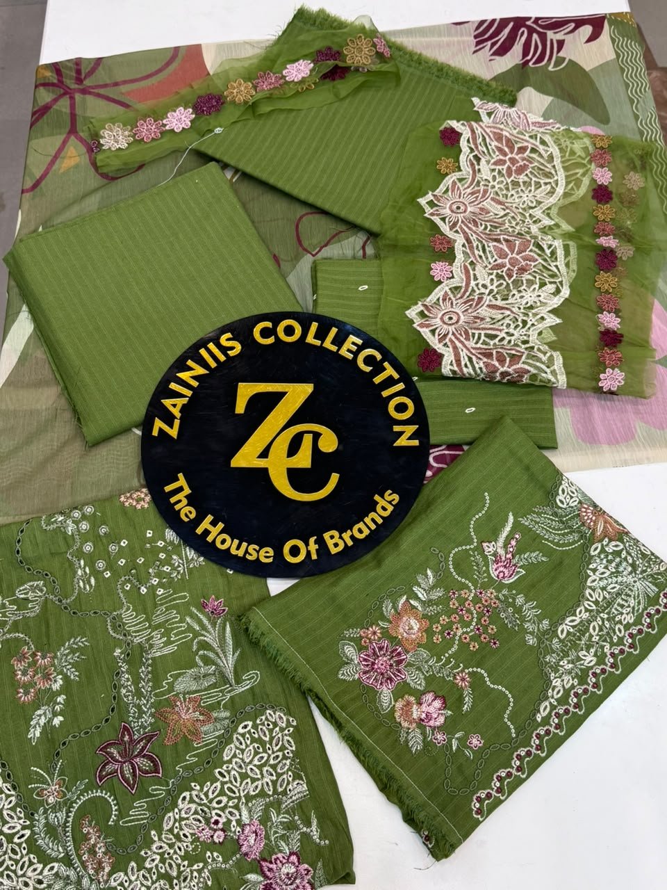 WhatsApp Image 2026-10-02 at 1.27.46 PM (2) Nureh Olive Green Floral Embroidered Karandi Suit - Image 1