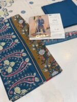 Rang Rasiya Coral FE-09 Teal Blue and Mustard Floral Digital Printed Linen 3 Piece Suit - Image 3