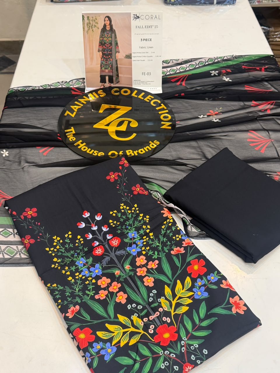WhatsApp Image 2026-10-04 at 5.30.31 PM (1) Rang Rasiya Coral Fall Edit FE-03 Black Multi-Color Floral Digital Printed Linen 3 Piece Suit - Image 1