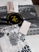 Rang Rasiya Coral Fall Edit FE-08 Black and White Floral Digital Printed Linen 3 Piece Suit - Image 2