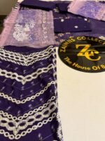 Nureh Purple Embroidered Lawn 3-Piece Suit with Printed Chiffon Dupatta - Image 2