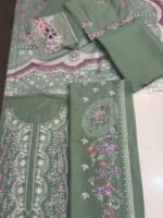 Nureh Sage Green Embroidered Lawn 3-Piece Suit with Printed Chiffon Dupatta - Image 2
