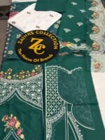 Nureh Dark Teal Green Embroidered Lawn 3-Piece Suit with Printed Chiffon Dupatta