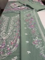 Nureh Sage Green Embroidered Lawn 3-Piece Suit with Printed Chiffon Dupatta - Image 4