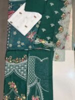 Nureh Dark Teal Green Embroidered Lawn 3-Piece Suit with Printed Chiffon Dupatta - Image 2