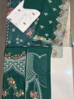 Nureh Dark Teal Green Embroidered Lawn 3-Piece Suit with Printed Chiffon Dupatta - Image 3