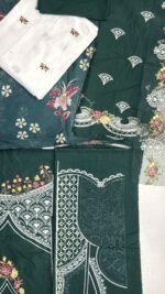 Nureh Dark Teal Green Embroidered Lawn 3-Piece Suit with Printed Chiffon Dupatta - Image 5