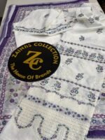 Nureh White Embroidered Lawn 3-Piece Suit with Purple Floral Printed Chiffon Dupatta
