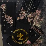 Nureh Black Embroidered Lawn 3-Piece Suit with Floral Printed Chiffon Dupatta