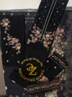Nureh Black Embroidered Lawn 3-Piece Suit with Floral Printed Chiffon Dupatta