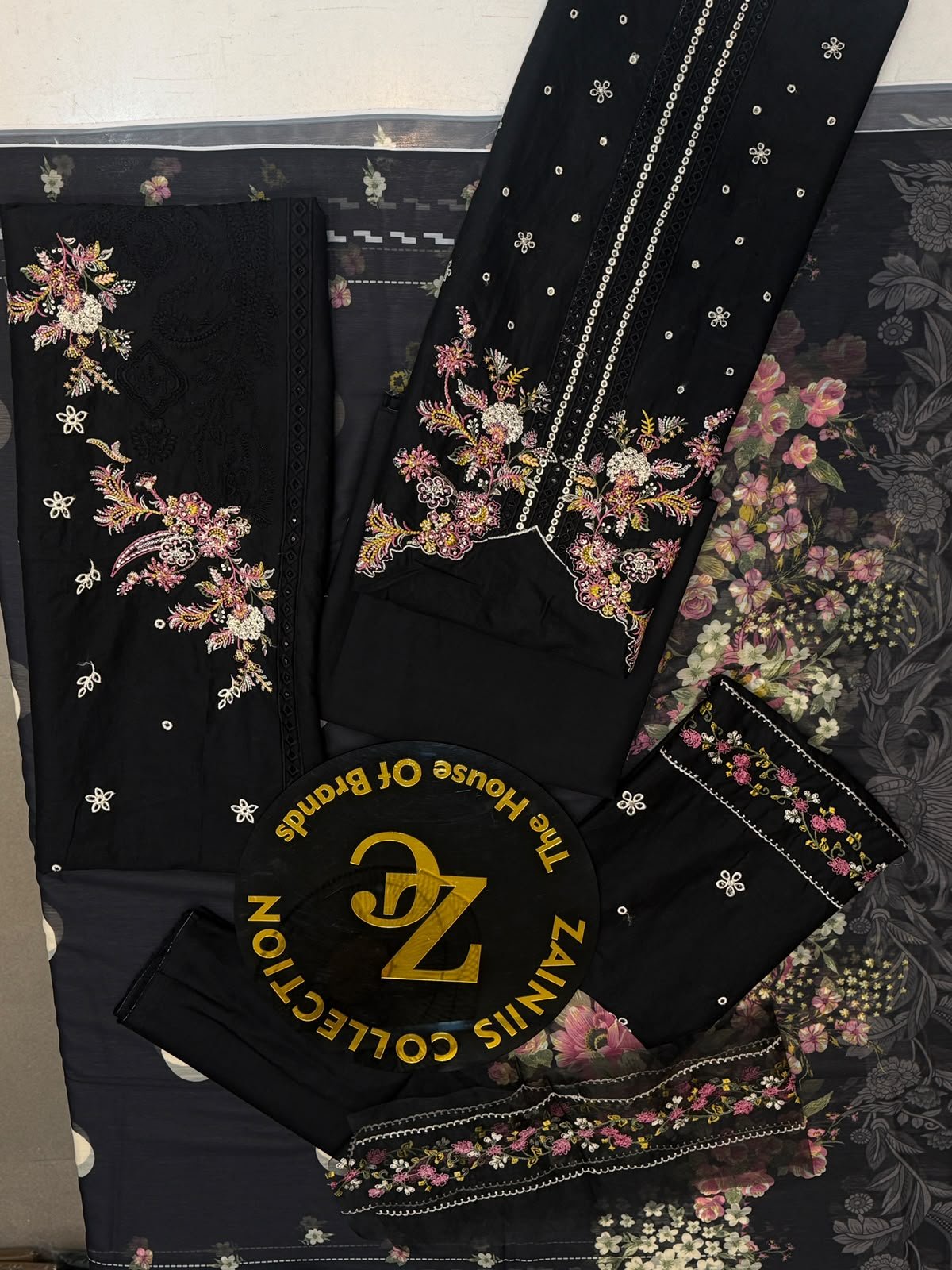 WhatsApp Image 2026-10-06 at 4.24.28 PM (1) Nureh Black Embroidered Lawn 3-Piece Suit with Floral Printed Chiffon Dupatta - Image 1