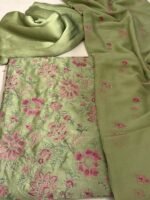 Bareeza Olive Green Embroidered Silk Wedding Suit with Embroidered Pure Chiffon Dupatta - Image 2