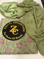 Bareeza Olive Green Embroidered Silk Wedding Suit with Embroidered Pure Chiffon Dupatta - Image 3