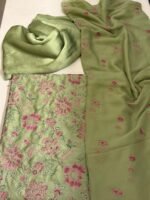 Bareeza Olive Green Embroidered Silk Wedding Suit with Embroidered Pure Chiffon Dupatta - Image 5