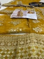 Mustard Golden Embroidered Luxury Formal Suit – Hussain Rehar 1360 - Image 2
