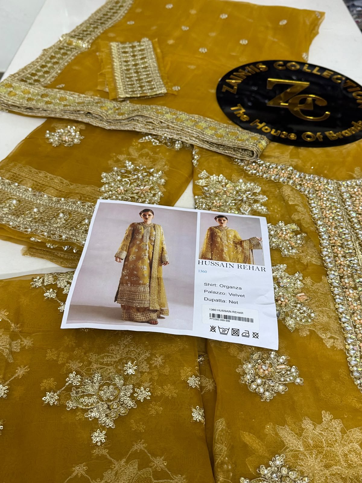 WhatsApp Image 2026-10-08 at 5.50.09 PM Mustard Golden Embroidered Luxury Formal Suit – Hussain Rehar 1360 - Image 1