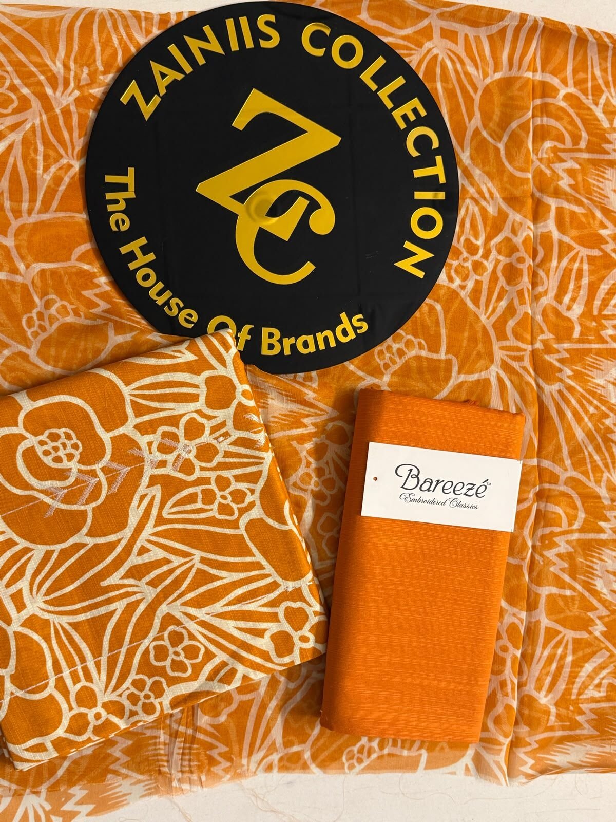 WhatsApp Image 2026-10-09 at 3.48.59 PM Bareeza Mustard Floral Printed Karandi 3-Piece Suit with Chiffon Dupatta - Image 1