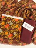 Bareeza Brown Floral Printed 3-Piece Suit with Matching Dupatta - Image 3