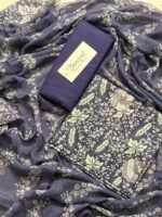 Bareeze Slate Blue Floral Printed 3-Piece Unstitched Suit with Matching Trouser - Image 2