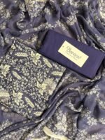 Bareeze Slate Blue Floral Printed 3-Piece Unstitched Suit with Matching Trouser - Image 3