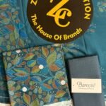Bareeze Teal Blue Floral Printed 3-Piece Unstitched Suit with Matching Trouser