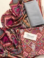 Bareeze Multicolour Geometric Printed 3-Piece Unstitched Suit with Grey Trouser - Image 2