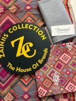 Bareeze Multicolour Geometric Printed 3-Piece Unstitched Suit with Grey Trouser