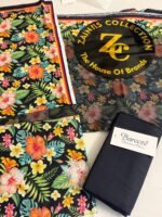 Bareeza Black Floral Printed 3-Piece Suit with Matching Dupatta - Image 3