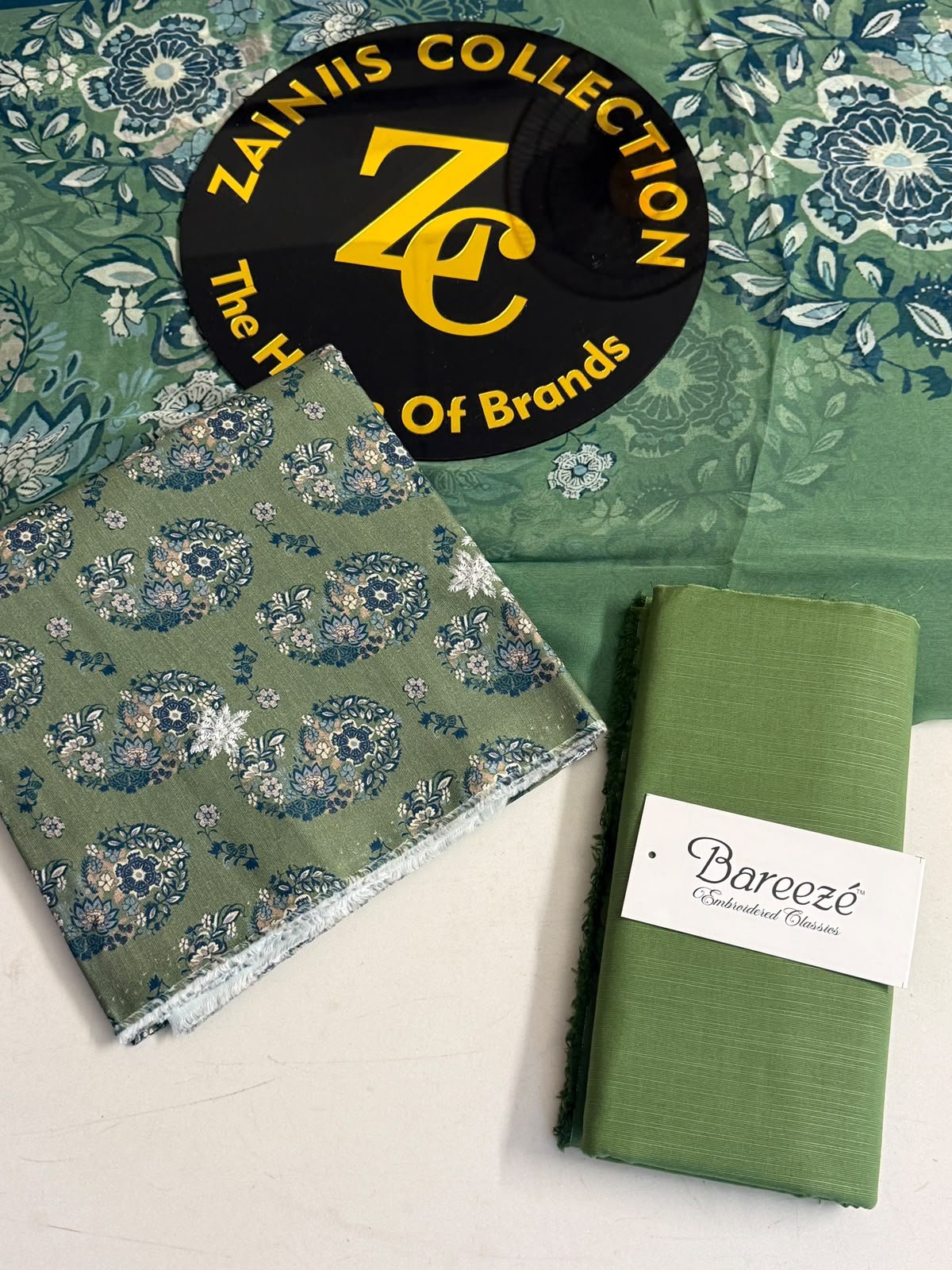 WhatsApp Image 2026-10-09 at 3.49.06 PM (1) Bareeze Sage Green Floral Printed 3-Piece Unstitched Suit with Matching Trouser - Image 1