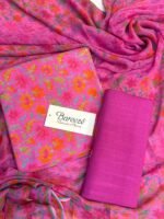 Bareeze Pink Floral Printed 3-Piece Unstitched Suit with Matching Trouser