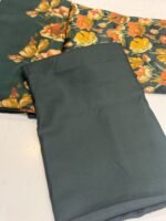 Dark Green Floral Printed 3-Piece Unstitched Suit with Matching Trouser - Image 4