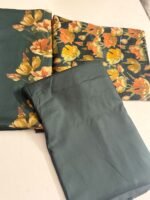 Dark Green Floral Printed 3-Piece Unstitched Suit with Matching Trouser - Image 3