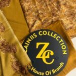 China Patti Mustard Gold Printed Shirt with Kani Wool Shawl & Leather Peach Trouser – 3-Piece Suit