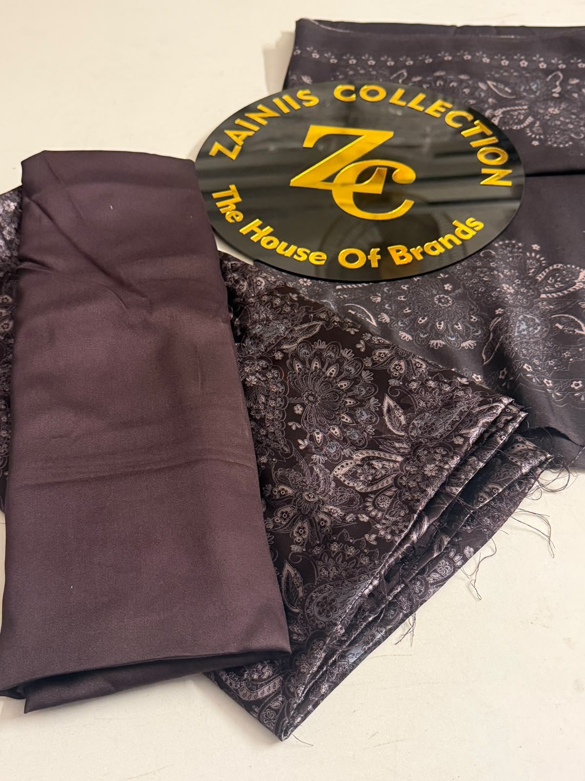 WhatsApp Image 2026-10-09 at 5.35.14 PM (1) China Patti Dark Brown Printed Shirt with Kani Wool Shawl & Leather Peach Trouser – 3-Piece Suit - Image 1